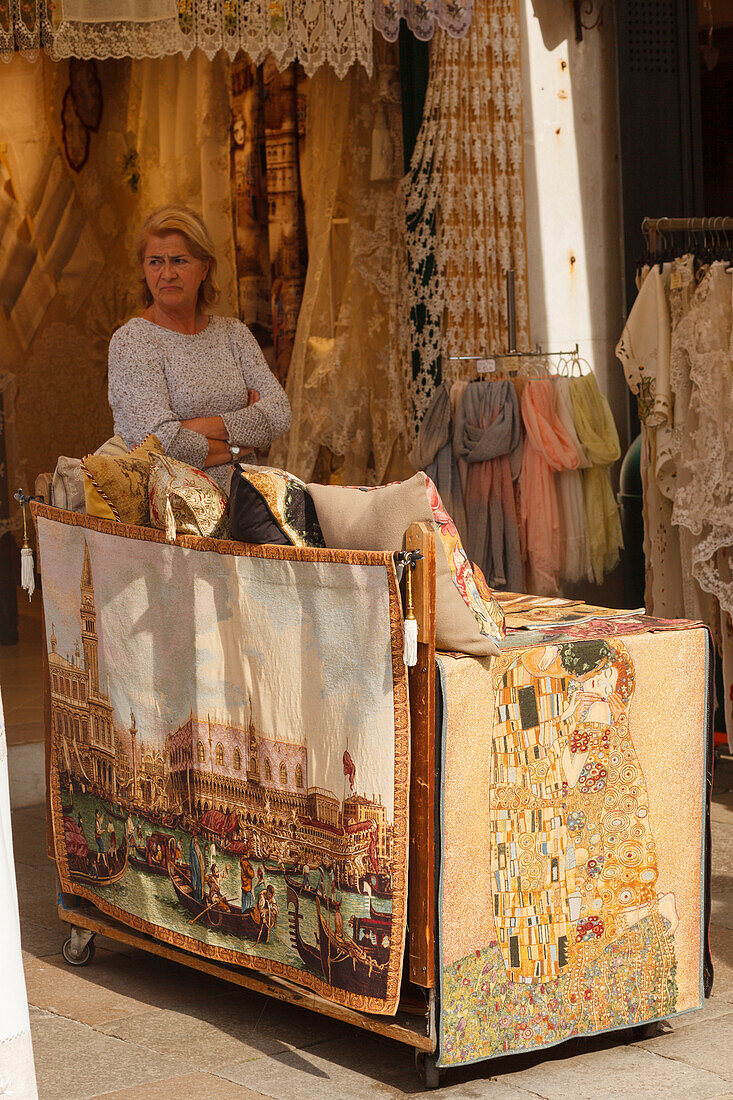 shop for textile craft, Burano, island near Venice, Venezia, Veneto, Italy, Europe