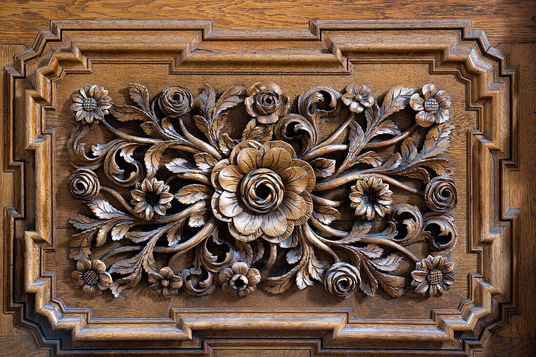 Wood carving in the church of Niederaltaich Abbey in Niederaltaich, Lower Bavaria