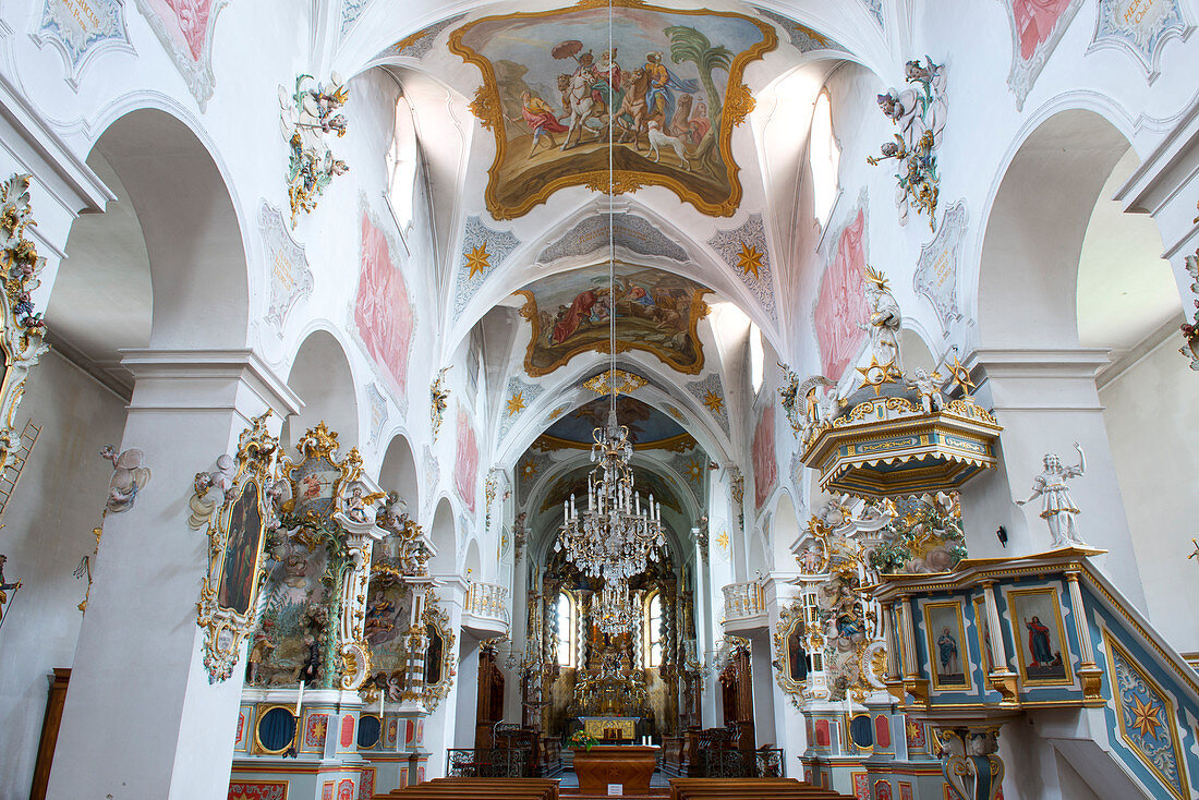 The nave of the church of the Windberg Monastery in Windberg, Lower Bavaria