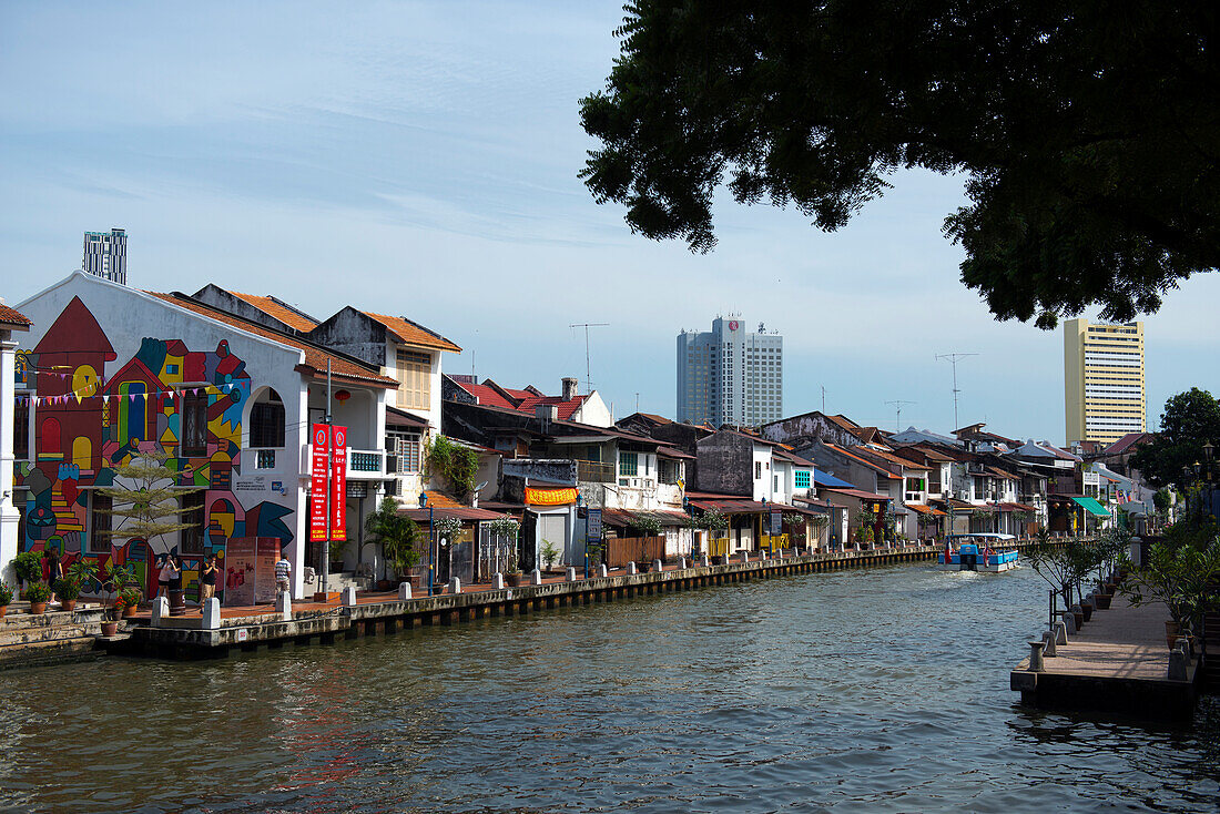 The Malacca River runs through the old city of Malacca, Malaysia