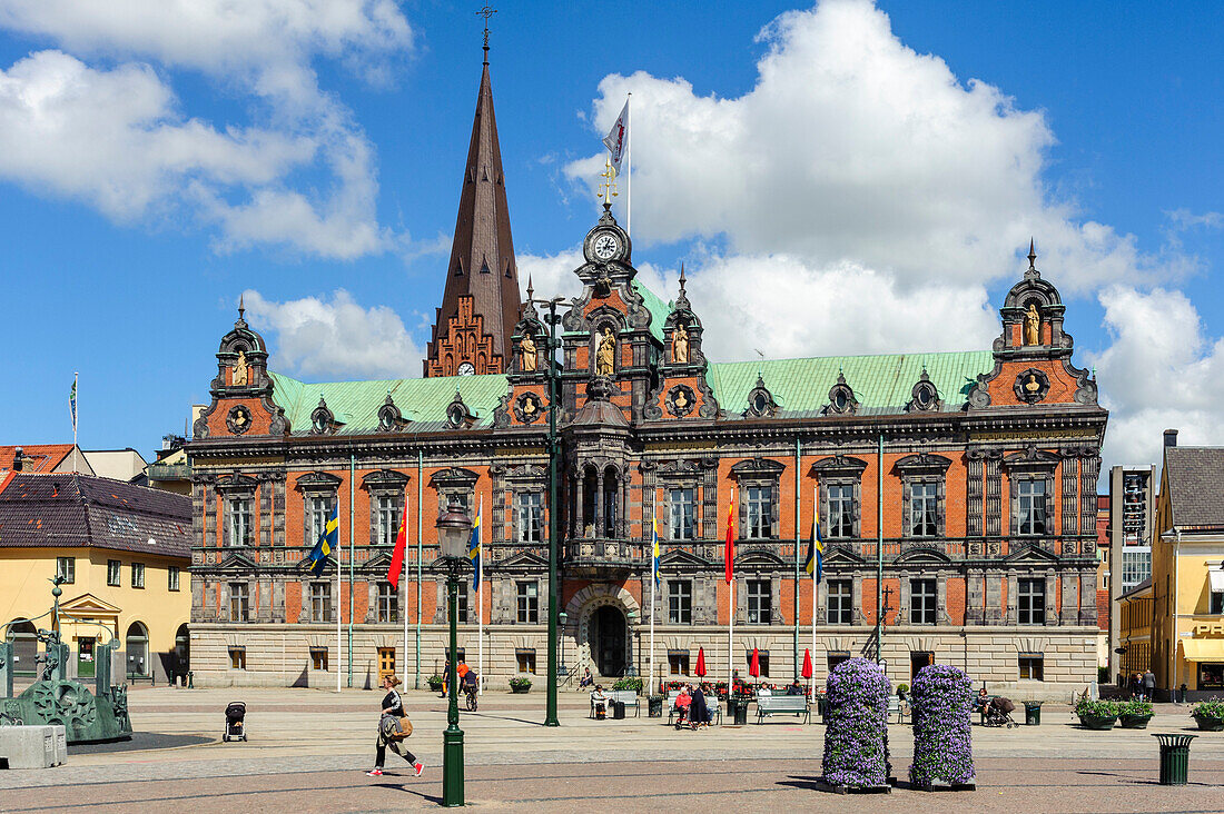 Market Square Stortorget with Town Hall, style of Dutch Neo-Renaissance, Malmo, Southern Sweden, Sweden