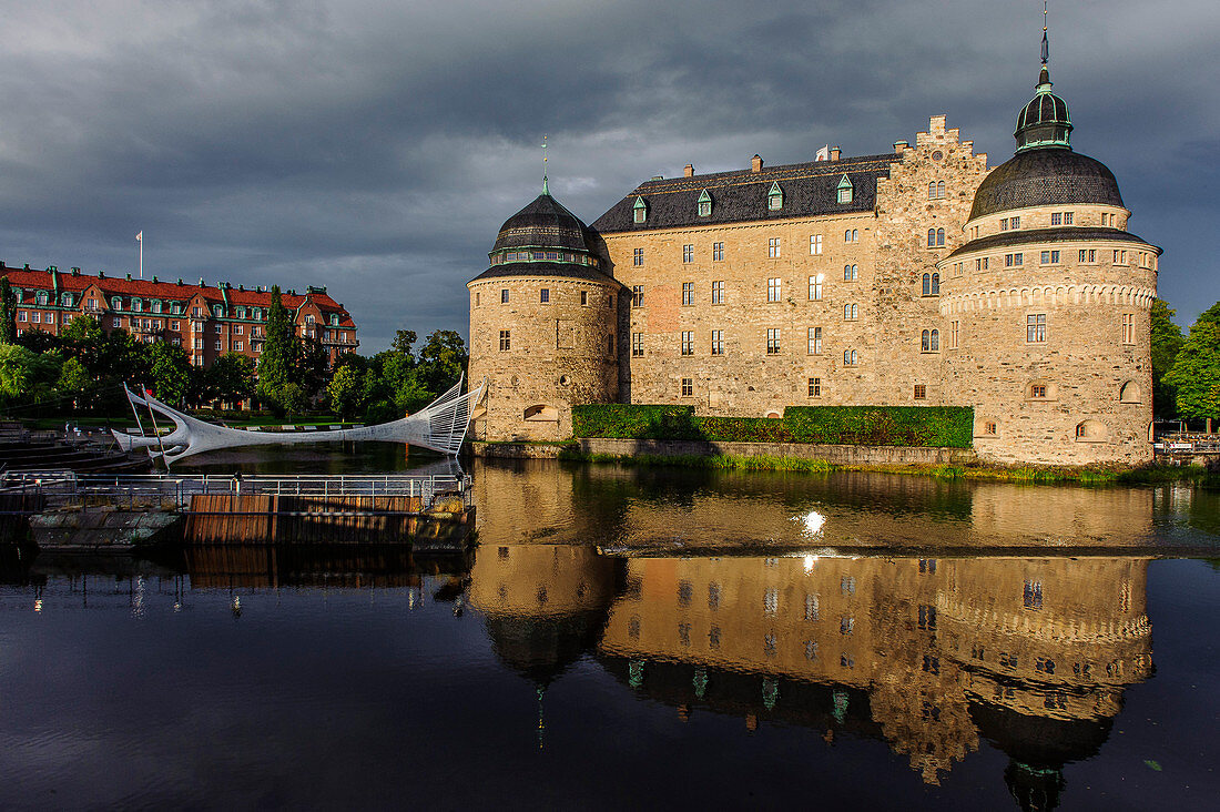 Castle of Oerebro with water reflection, Sweden