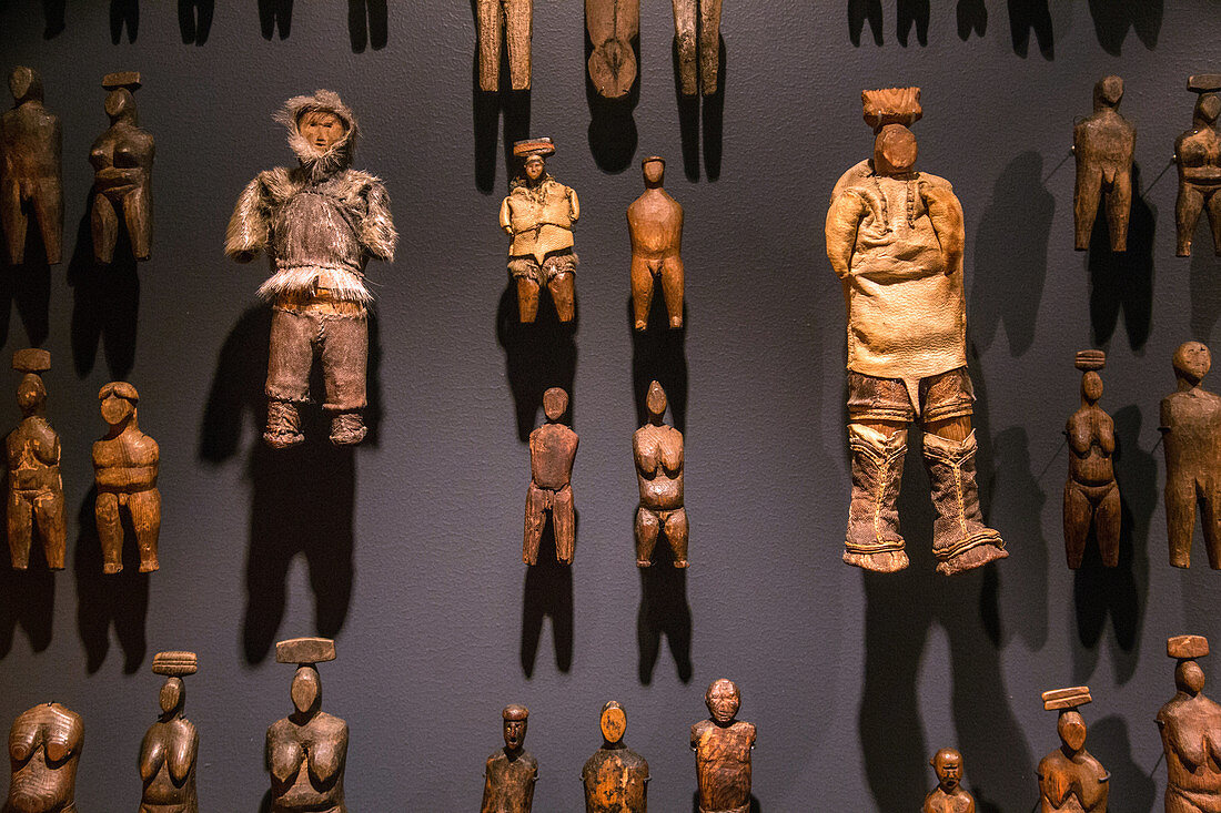 inuit culture, sculpted figures, wooden sculpture, national museum of ethnology and inuit art, nuuk, greenland