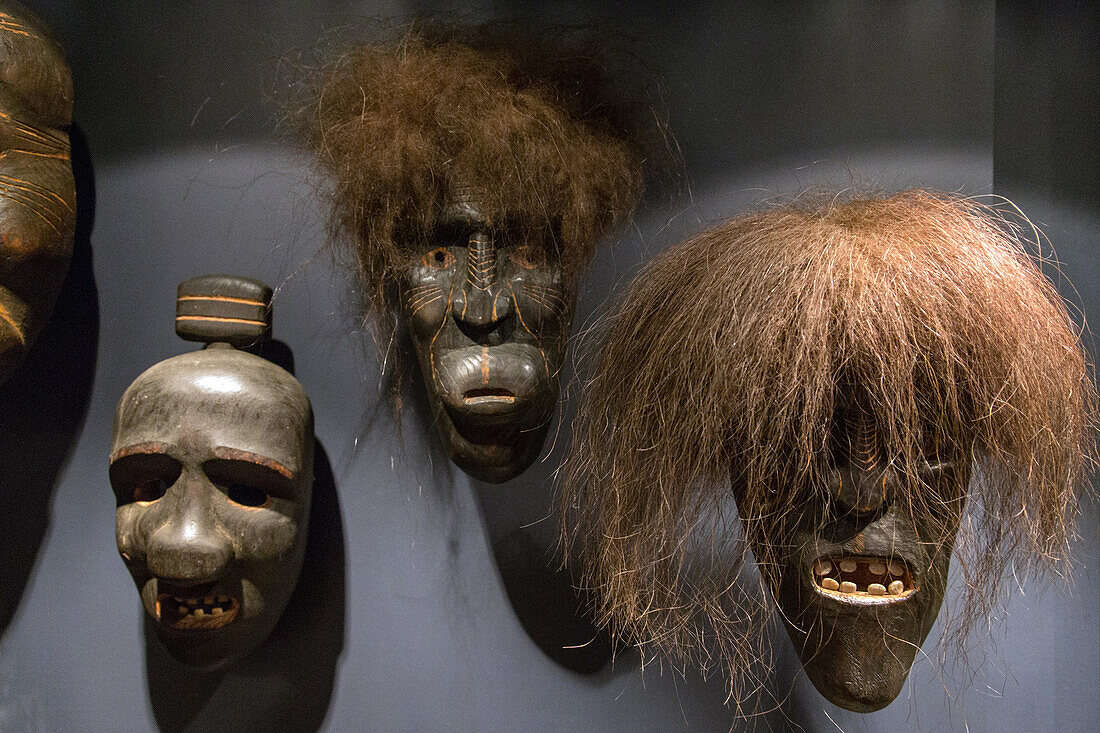 wooden masks, national museum of ethnology and inuit art, nuuk, greenland