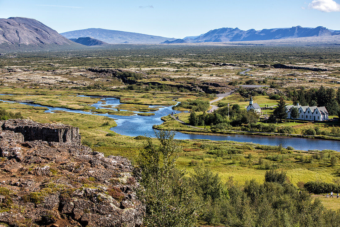 summer residence of the icelandic prime minister, thingvellir national park, situated near hveragerdi, an important site in icelandic history with one of the oldest parliaments in the world (althing) founded in 930, where iceland's independence was procla