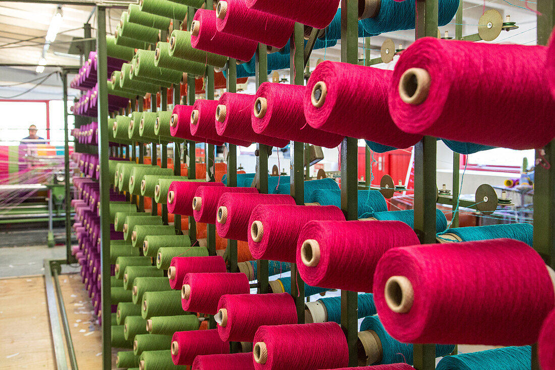 spools of cotton for the weaving loom, hand-woven fabrics, avoca mill, wicklow county, ireland
