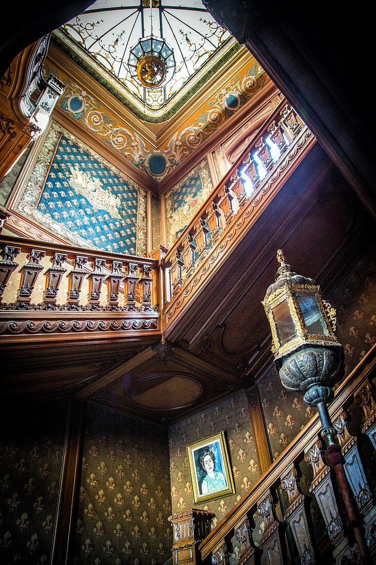 wooden staircase, chateau de bizy, vernon (27), france