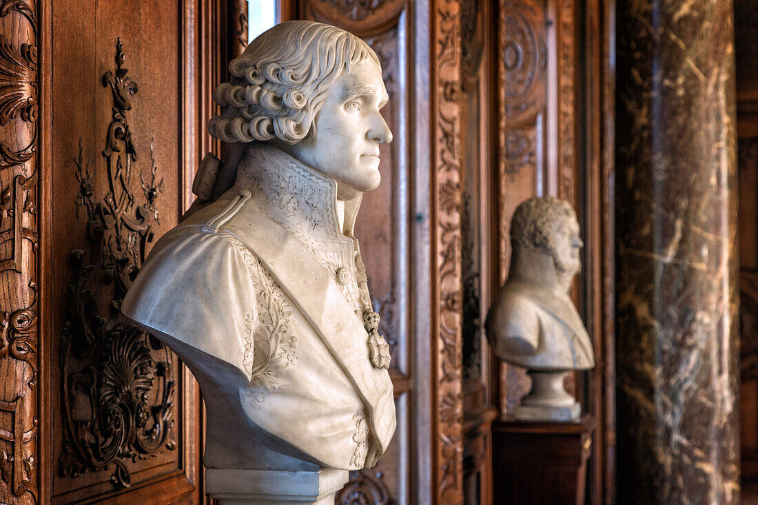 marble bust of jj regis de cambaceres, archchancelloer of the empire and duke of parma (1753-1824), chateau de bizy, vernon (27), france