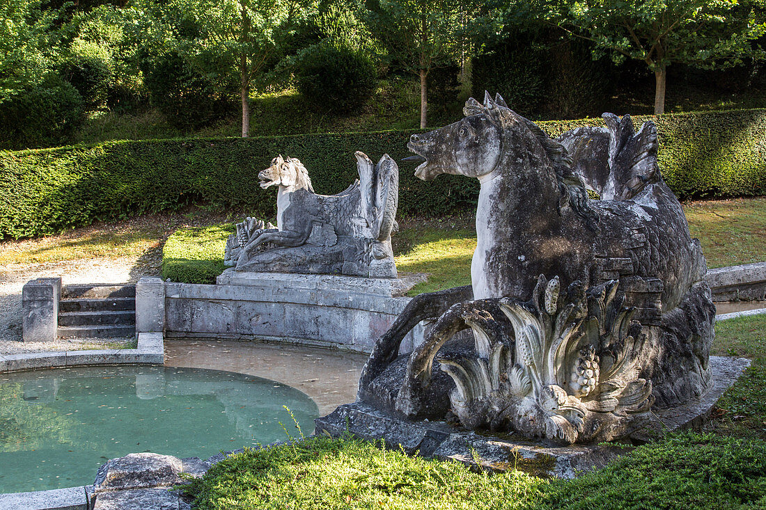 the marine horses of the fountain at the chateau de bizy, vernon (27), france