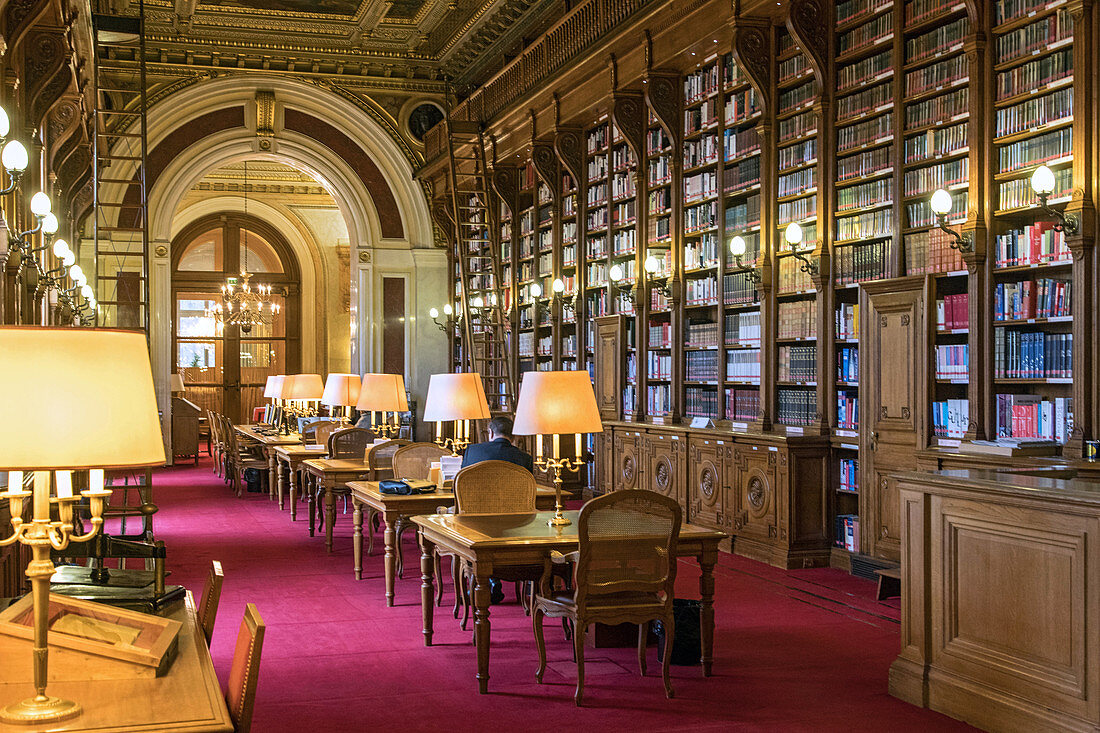 the library inside the senate, luxembourg palace, upper chamber of the french parliament, paris (75), france