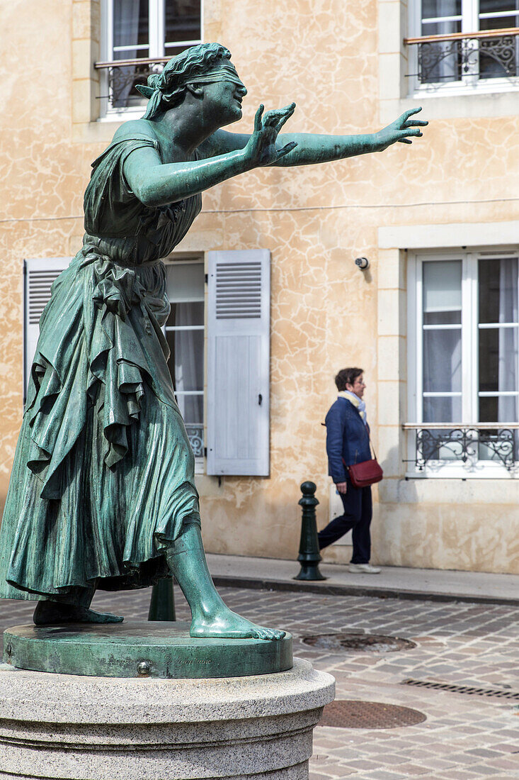 statue of colin-maillard de leharivel (1818,1875), boulevard bansard des bois, belleme (61), town in the regional park of the perche, village of character, normandy, france