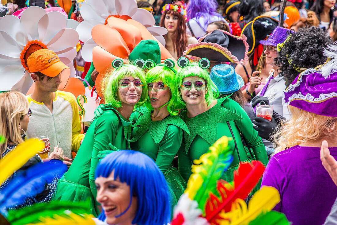 party in the street, carnival in santa cruz de tenerife, island of tenerife, canary islands, spain, europe