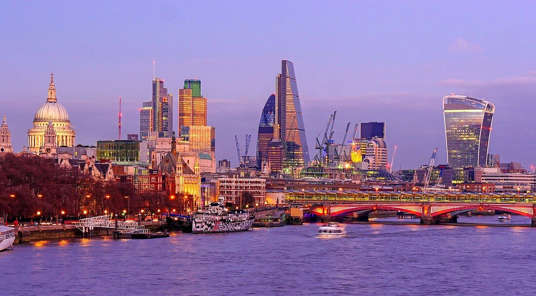 Thames River and the City of London, London, England, United Kingdom, Europe