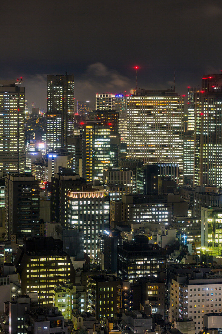 Downtown city buildings at night, Tokyo, Japan, Asia
