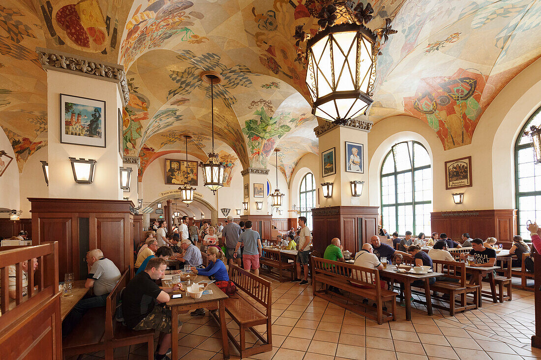 Historic Beer Hall called Schwemme at Hofbraeuhaus, Munich, Bavaria, Germany, Europe