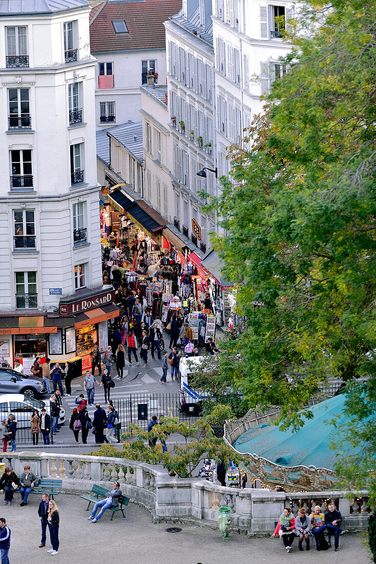 France, Paris, hill of Montmartre, shopping street at the foot of the Butte Montmartre