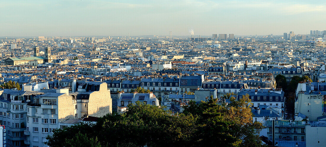 France, Paris, hill of Montmartre, panoramic view on the rooftops of Paris