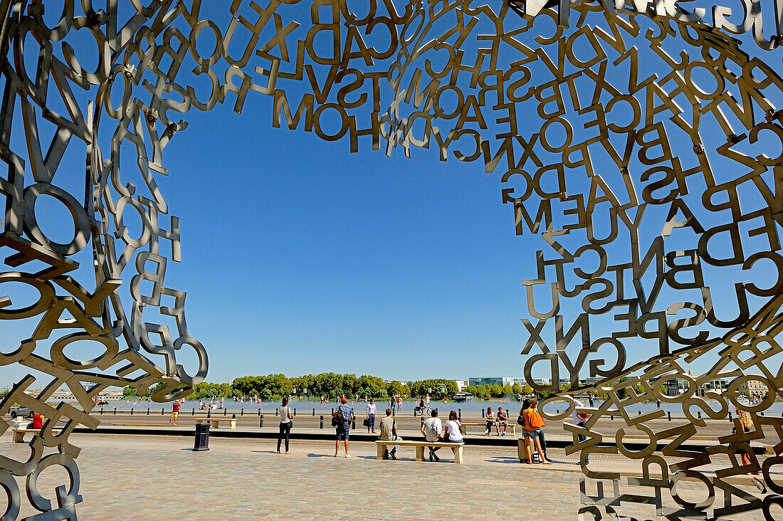 France, South-Western France, Bordeaux, detail of a sculpture by Jaume Piensa on the Place de la Bourse