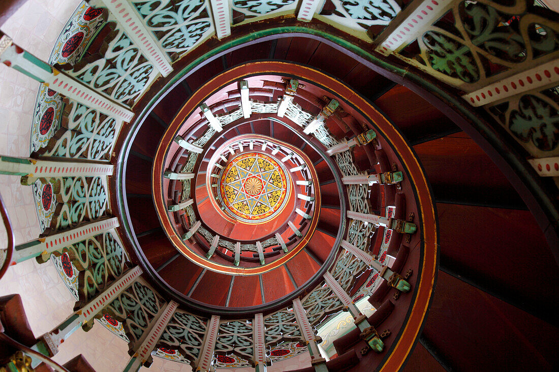 France, Aquitaine, Pyrenees Atlantiques (64), Basque country, province of Labourd, Hendaye, Abbadia castle, the spiral staircase