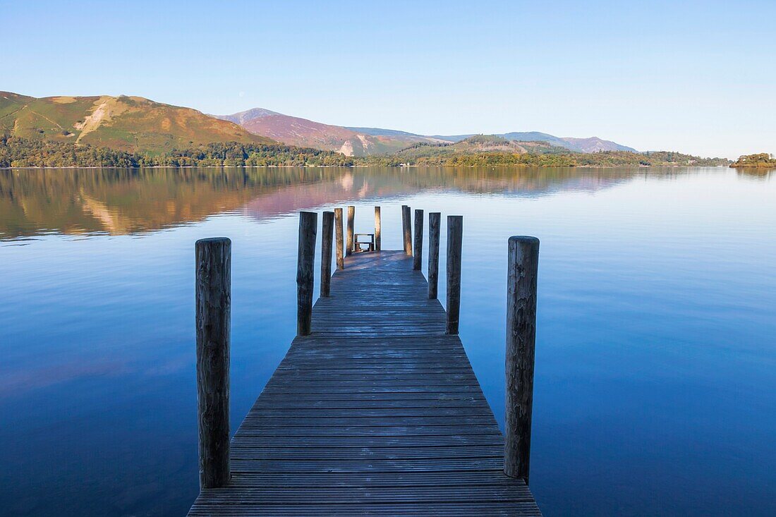 England, Cumbria, Lake District, Derwentwater, Wooden Jetty