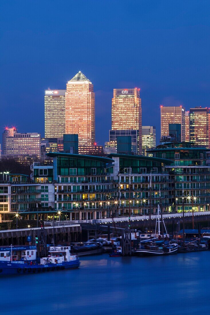 England, London, Sunset Over Docklands and Canary Wharf