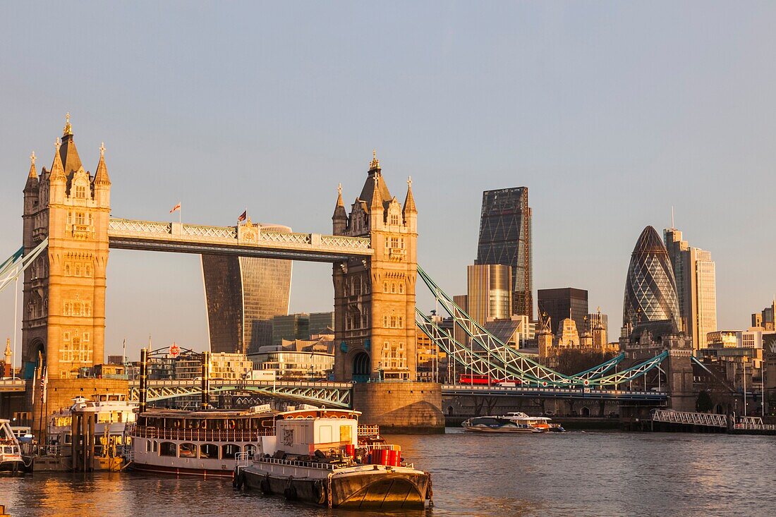 England, London, Tower Bridge and City Skyline