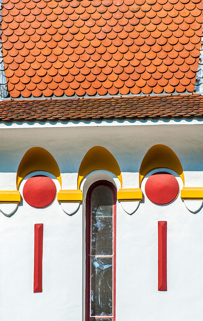 France, Landes, thermal city of Dax, detail of the decoration on the facade of the Landes bull race and bullafight Arenas (Historical Monument)