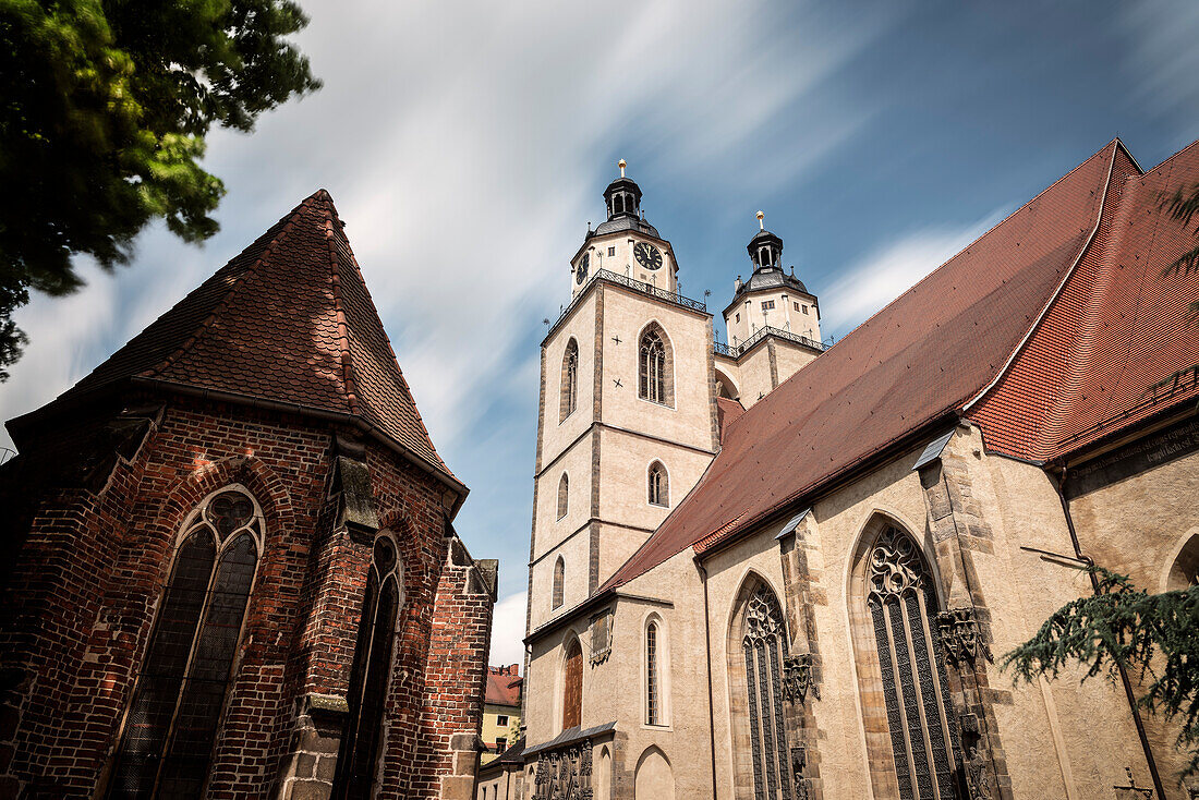 UNESCO World Heritage Martin Luther towns, town church at market square at Wittenberg, Saxony-Anhalt, Germany