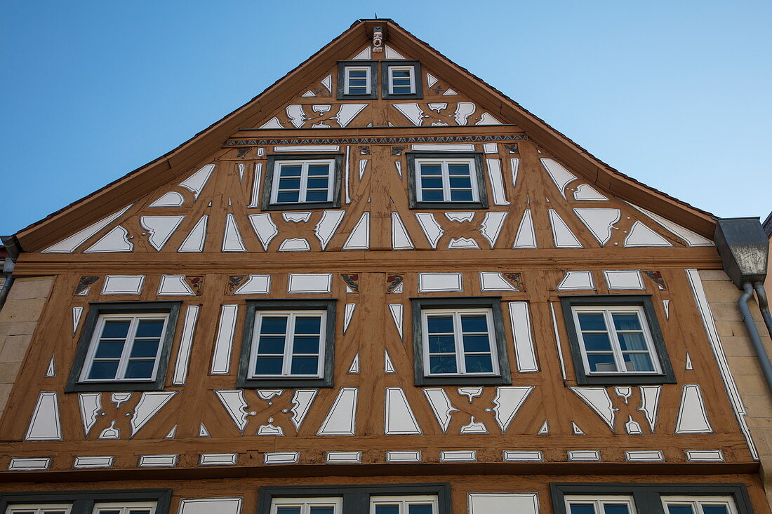Half-timbered Nikolaus Georg Reigersberger Haus building in Altstadt old town, Aschaffenburg, Spessart-Mainland, Bavaria, Germany