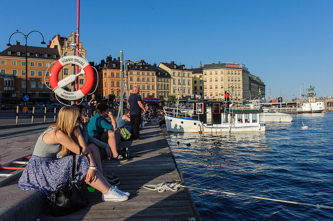 Blick auf Altstadt Gamma Stan nähe Slussenplan , Stockholm, Schweden