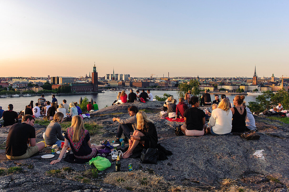 View from Soedermalm Skinnerviksparken on church Riddarholmkyrkan, Stockholm, Sweden