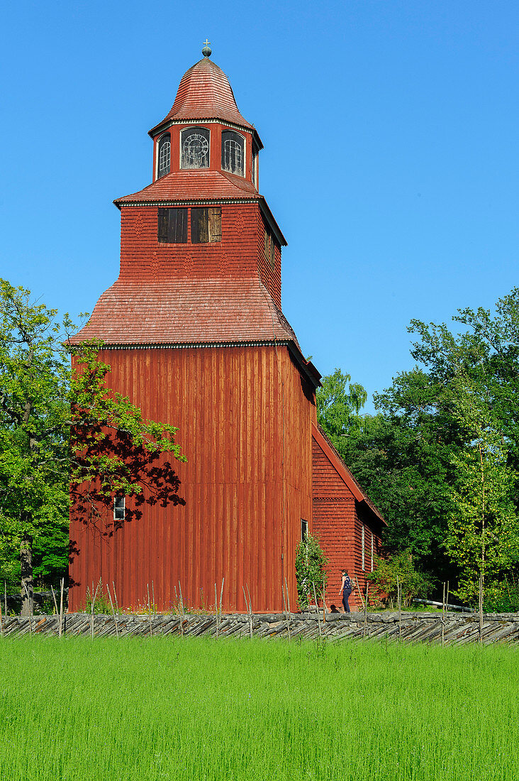 Holzkirche Seglora Kyrkan im Freiluftmuseum Skansen , Stockholm, Schweden