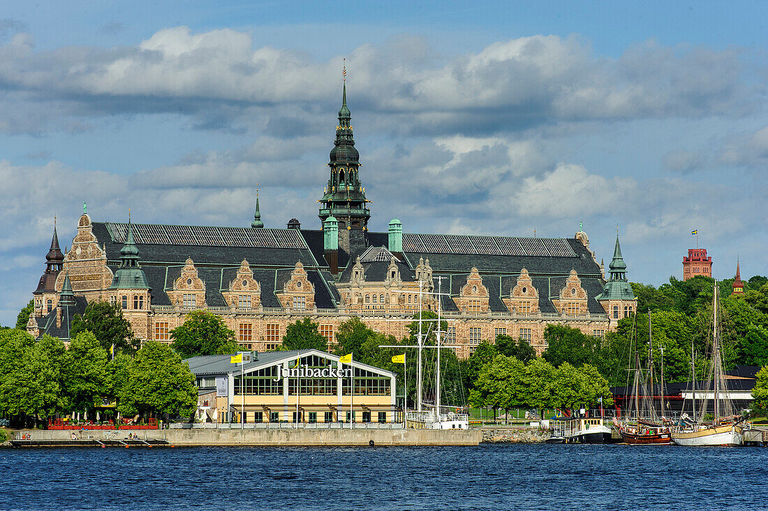 Nordisk Museum and Astrid Lindgren Children's World Junibacken in the foreground, Stockholm, Sweden