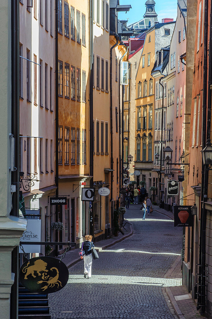 Pedestrian in the Gasser of the old town Gamla Stan, Stockholm, Sweden