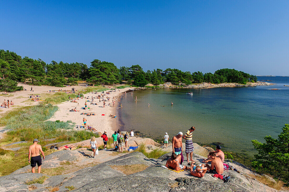 Beach on the popular tourist island Sandhamn, Stockholm, Sweden