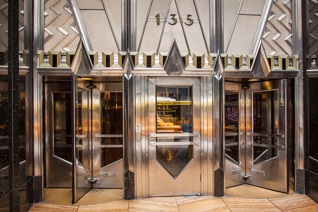 the chrysler building's art deco facade and entrance, architecture, midtown, manhattan, new york city, state of new york, united states, usa