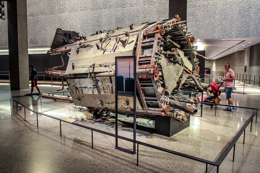 what's left of the antenna from the top of the north tower of the world trade center today exhibited in the national september 11, 2001 museum, ground zero, downtown manhattan, new york city, state of new york, united states, usa