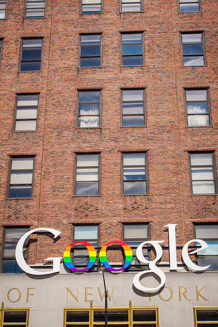 facade of google's new york headquarters, meatpacking district, manhattan, new york city, state of new york, united states, usa