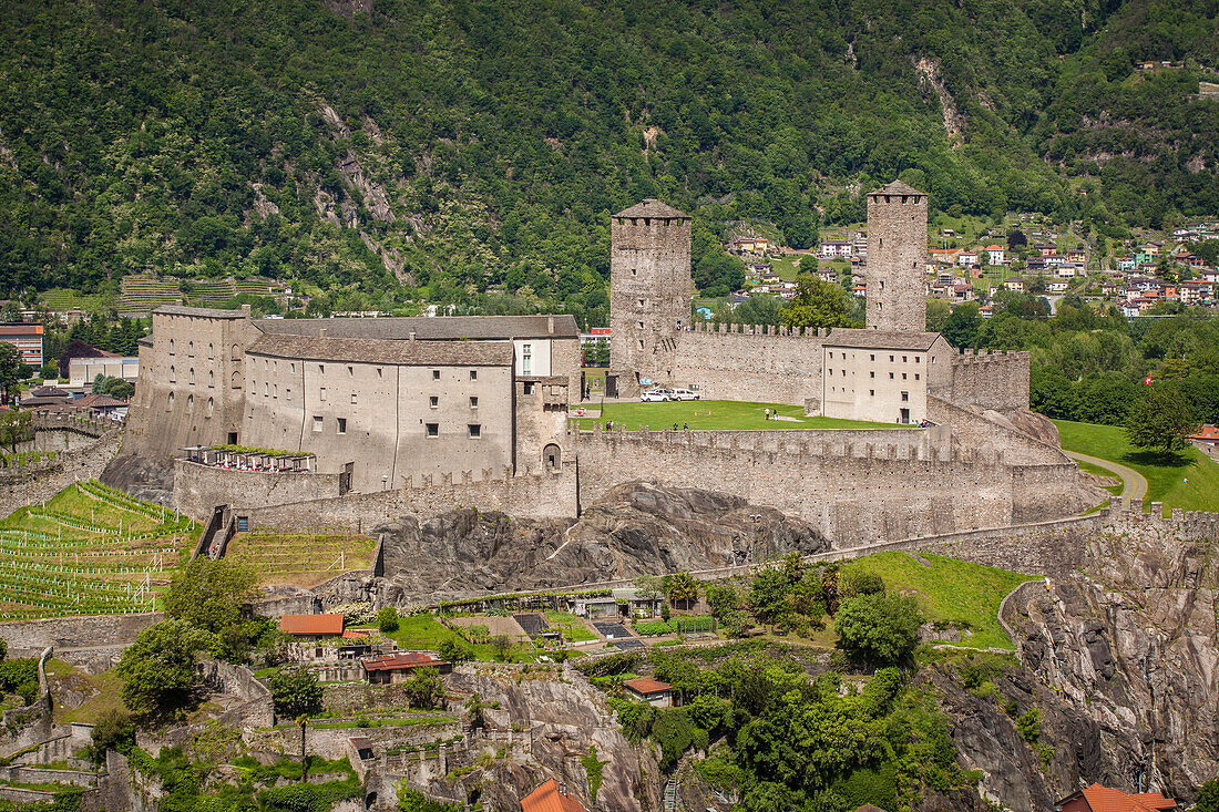 view of castelgrande castle, listed as a world heritage site by unesco, bellinzona, canton of ticino, switzerland