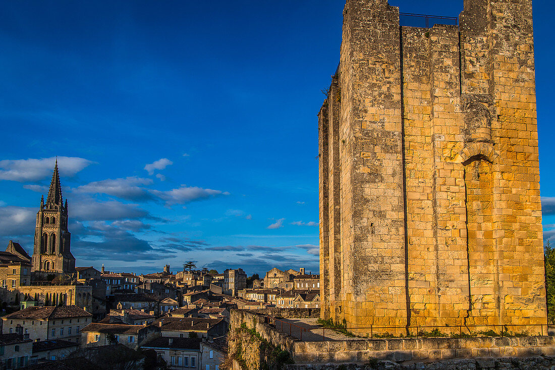 the tour du roy king's tower, the monolith church and village of saint-emilion, (33) gironde, nouvelle aquitaine, france