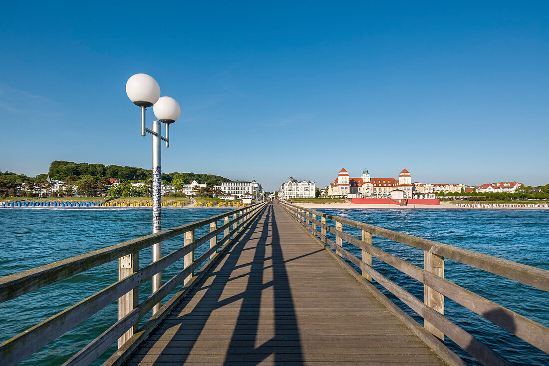 View from pier towards Kurhaus, Binz, Ruegen Island, Mecklenburg-Western Pomerania, Germany