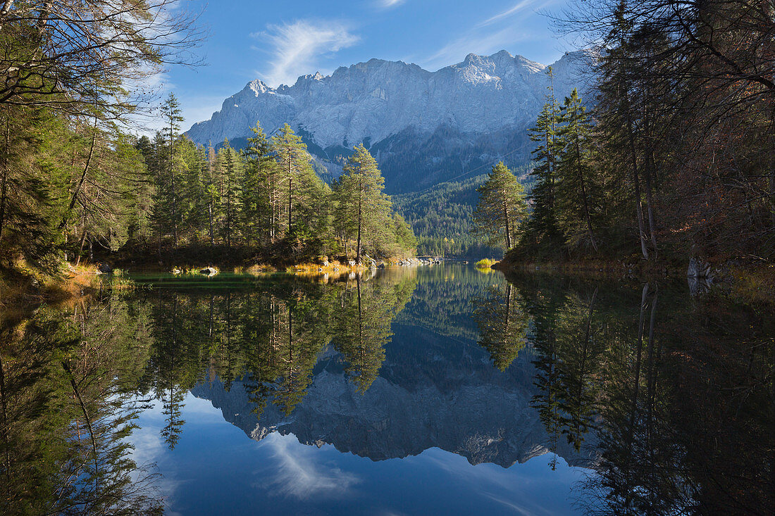 Eibsee below Zugspitze, Werdenfelser Land, Bavaria, Germany