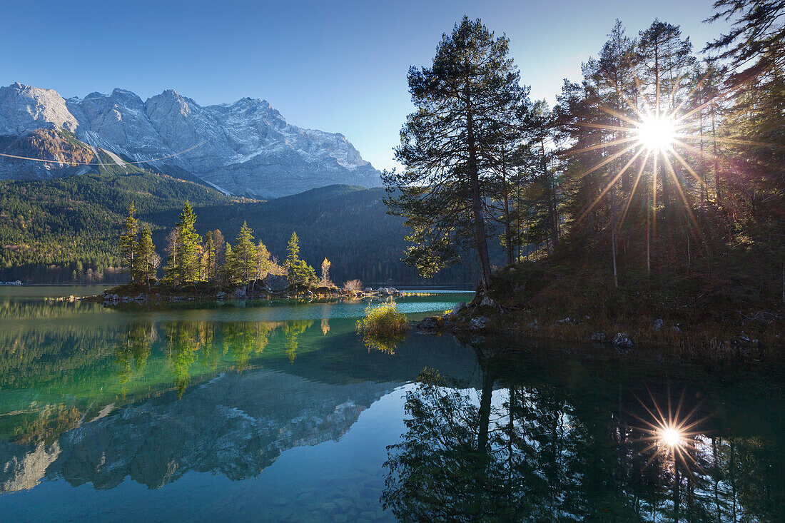 Eibsee below Zugspitze, Werdenfelser Land, Bavaria, Germany