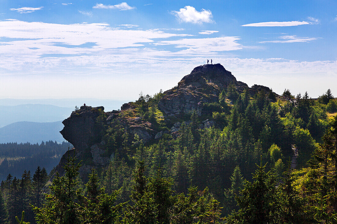 Hiker at Richard-Wagner-Kopf, Grosser Arber, Bavarian Forest, Bavaria, Germany