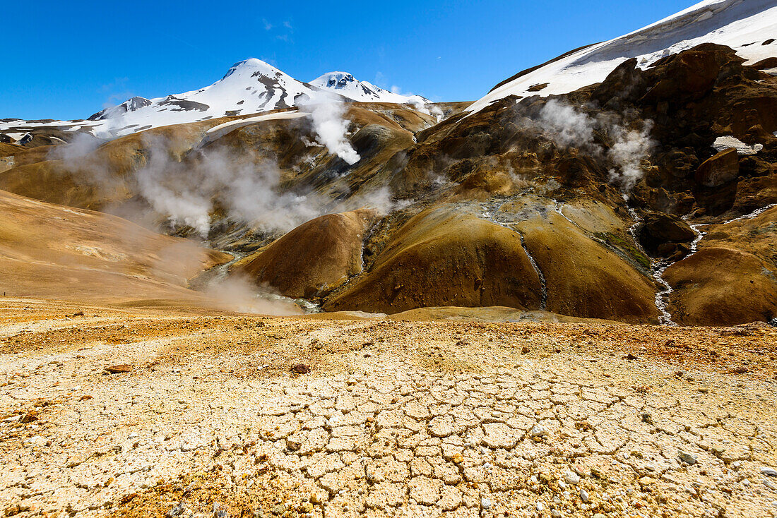 Hot and cold areas in the geothermal region of Kerlingarfjoell, highland of Iceland