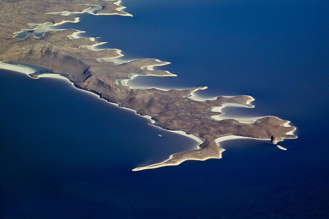 Aerial shot of an island in lake Urmia, Azerbaijan, Iran