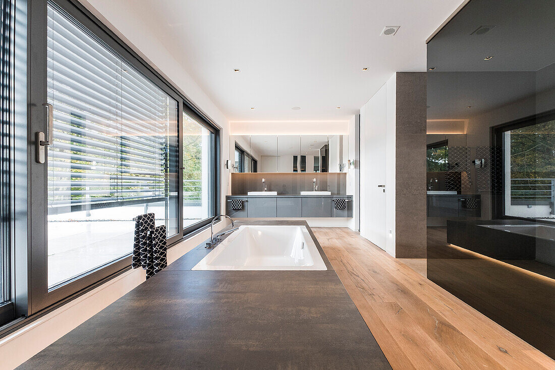 modern bathroom in an architecture house in the Bauhaus style, Oberhausen, Nordrhein-Westfalen, Germany