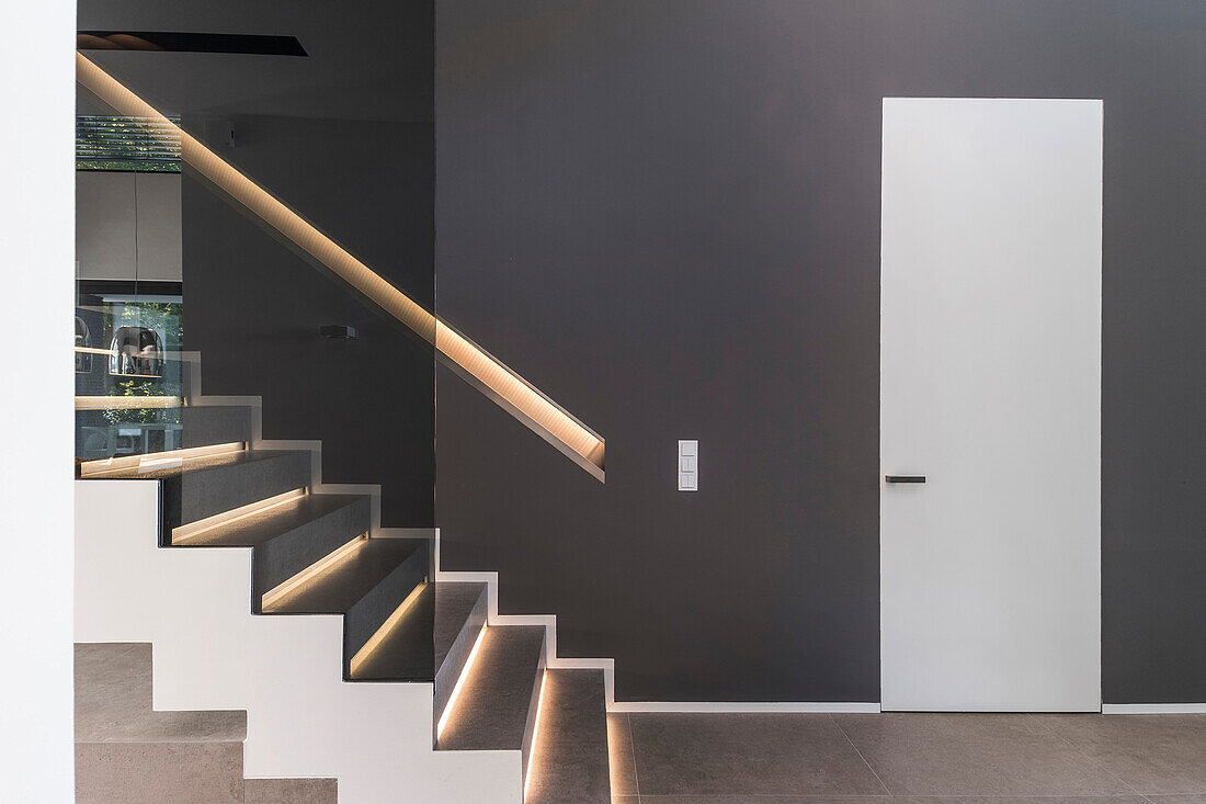 staircase of a modern architecture house in the Bauhaus style, Oberhausen, Nordrhein-Westfalen, Germany
