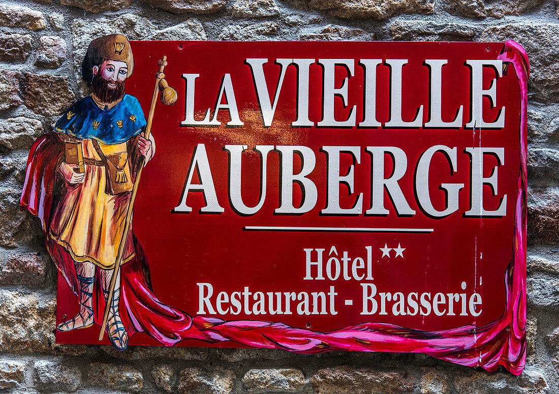 Normandy, Mont Saint Michel, the Vieille Auberge Restaurant sign (UNESCO World Heritage) (on the way to Santiago de Compostela)