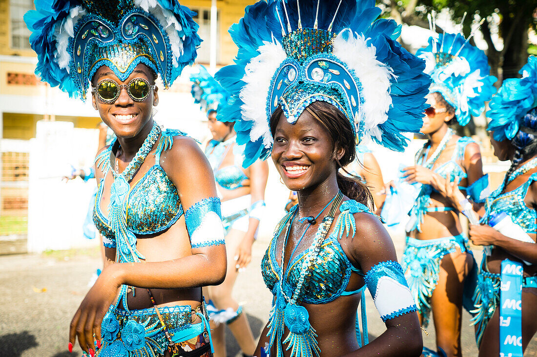 A group of young women dressed up, Carnaval, St Georges, Grenada, West Indies
